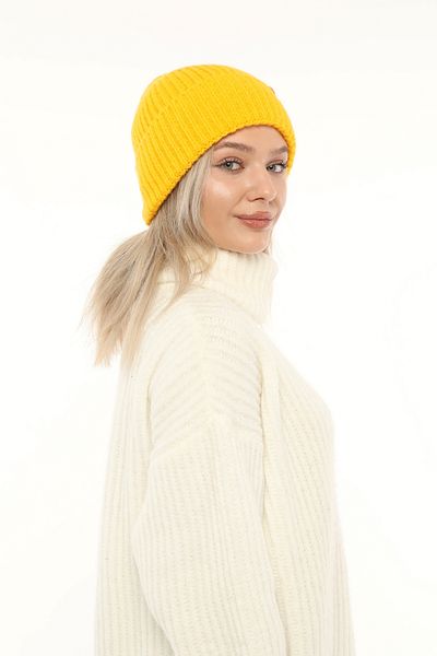 Aghilo Yellow Women's Winter Corded Wool Beret