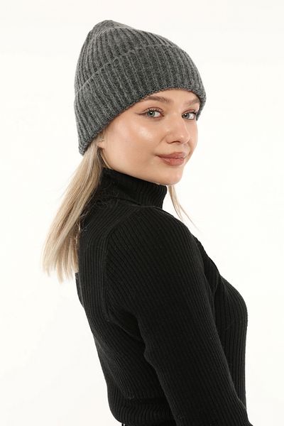 Aghilo Anthracite Gray Women's Winter Corded Wool Beret