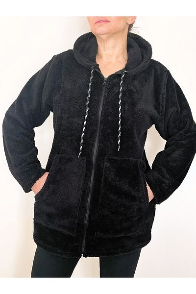 Farah Butik Γυναικείο βελούδινο μπουφάν με κουκούλα με φερμουάρ και τσέπη