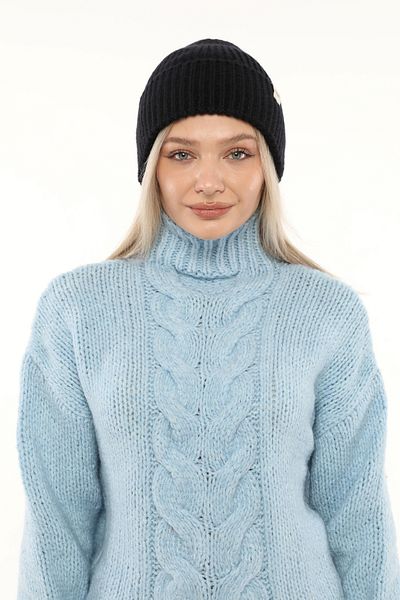 Aghilo Navy Blue Women's Winter Corded Wool Beret