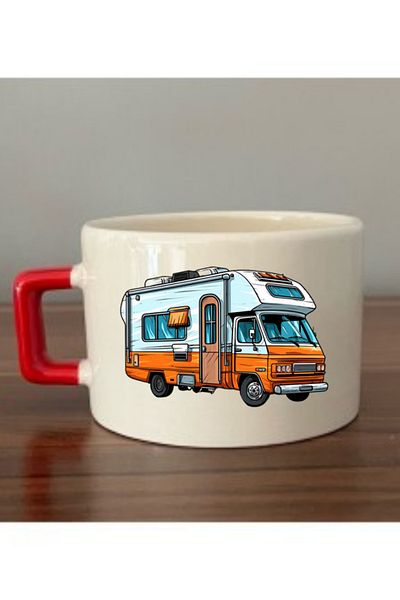 lili hediyelik Caravan Printed Cup with Red Cup Ceramic Mug - Ceramic Tea, Coffee Gift Cup