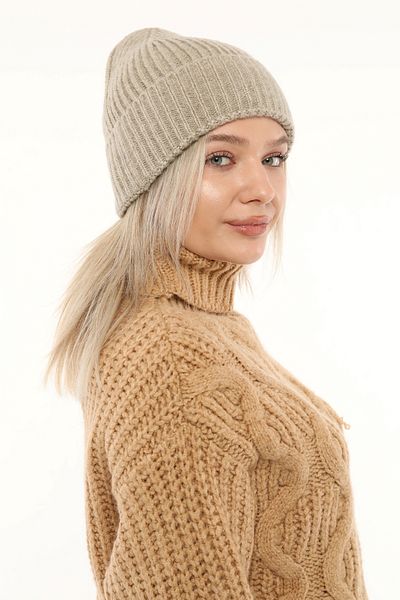 Aghilo Beige Women's Winter Corded Wool Beret