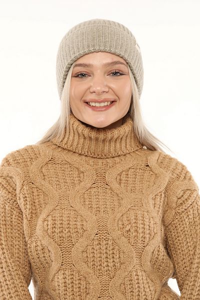 Aghilo Beige Women's Winter Corded Wool Beret