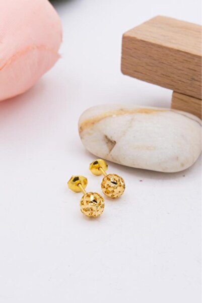 latif kuyumcu 22 Ayar Altın Küpe Kalemli 6mm Vidalı Kadın Küpe LKKP1215