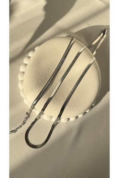 Ebru Atelier Ezme İtalyan Zincir Çelik Erkek Kolye Bileklik Set