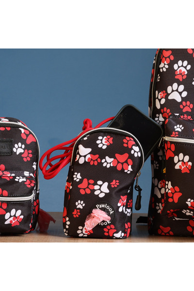 PAWLOOK , Pawsup Red, Köpek Gezdirme Kayışı, Köpek Tasması, Cep Telefonu Çantası, Kaka Poşetlik Set
