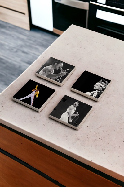 Baumatelier Freddie Mercury, 80 l Rock Band Natural Stone Travertine Coasters...