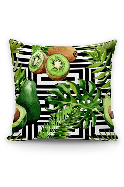 Realhomes Husă de pernă cu modele de kiwi și avocado, cu dungi tropicale, pal...