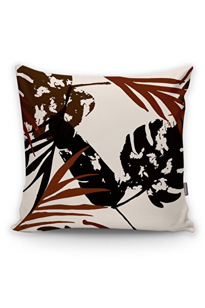 Realhomes Pastel Çizim Geniş Kahverengi Yapraklı Özel Tasarım Kırlent Kılıfı