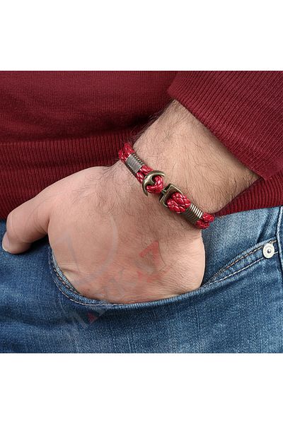 Polo Air Leather Look Anchor Bracelet for Men Claret Red