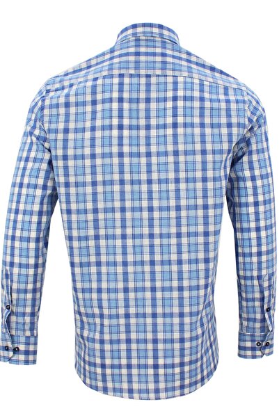 Varetta Ανδρικό πουκάμισο σκούρο μπλε 100% βαμβακερό μακρυμάνικο πέτο με κουμπιά μονή τσέπη καρό κλασικό πουκάμισο