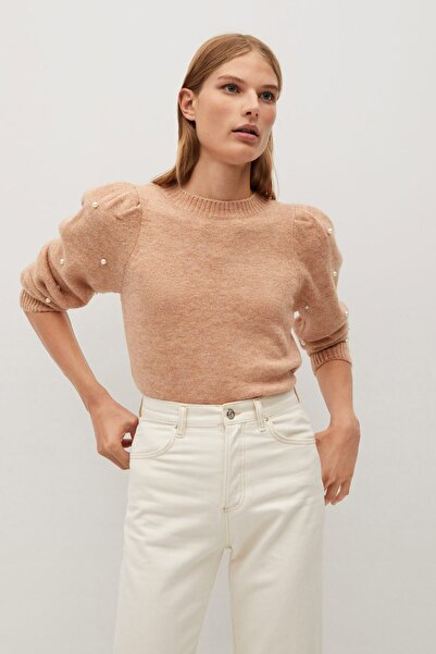 MANGO Woman Braunes Sweatshirt für Damen mit Perlenstickerei77015956