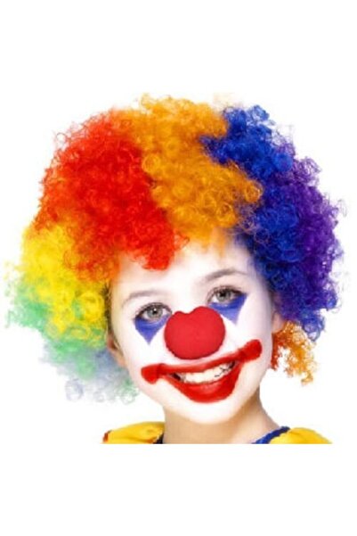 Cansüs Renkli Palyaço Saçı Ve Burun Set