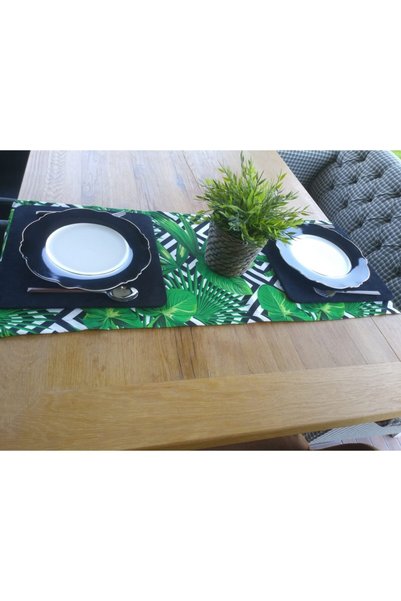 Ayşemce American Service Suit (Tropical Leaf Printed Runner) 6 plăci pătrate negre