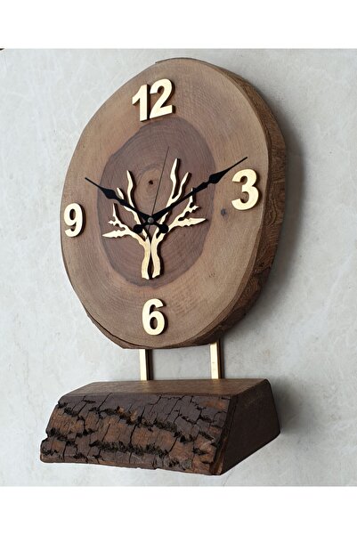 Markakanvas Doğal Masif Ahşap Ağaç Gold(altın) Duvar , Masa Saati 25x40 Cm
