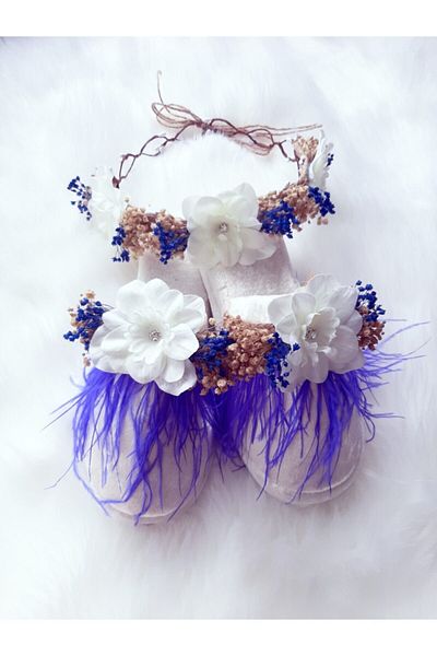 Şeker Tadında Tasarımlar Blue Detailed Maternity Crown Slippers Set