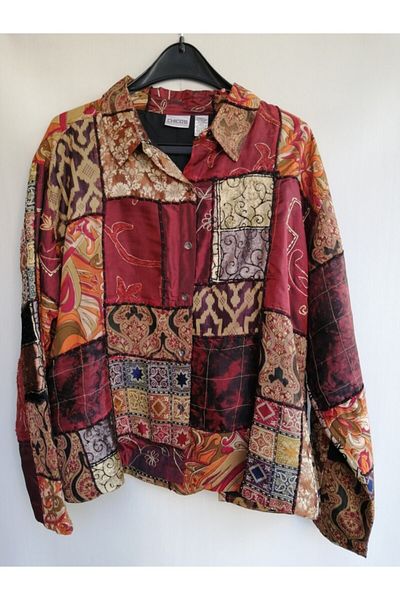 Chicos Women's Red Authentic Napkin Multicolor Jacket