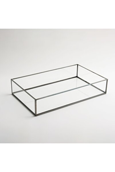 El Crea Designs 25x15x6 سنتيمتر أسود أنثراسايت صينية زجاجية منظم ماكياج العري...