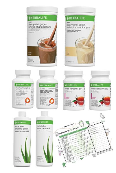 Herbalife 2'li Eko Set 2 Ahududu Shake + 2 Şeftali Çay + 2 Thermo + 2 Aloe Vera + Diyet Listesi Hediye