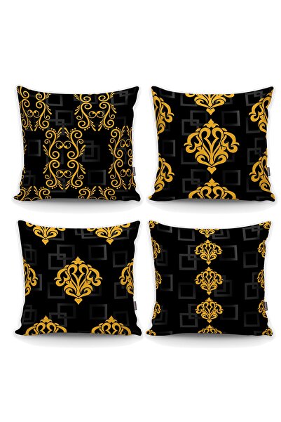 Realhomes Black Gold Vintage Patterned 4-Piece Throw Pillow Cover Set