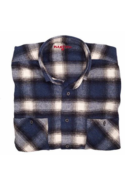 Baki Gömlekleri Erkek Lacivert Hakiki Oduncu Kışlık Çift Cepli Uzun Kollu Gömlek