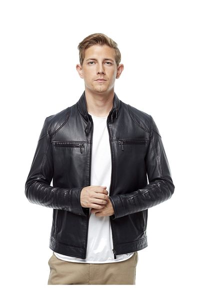 Hodore Men's Navy Blue Eston Leather Jacket