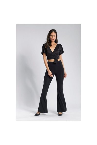 ESTANA Women's Black High Waist Flared Trousers