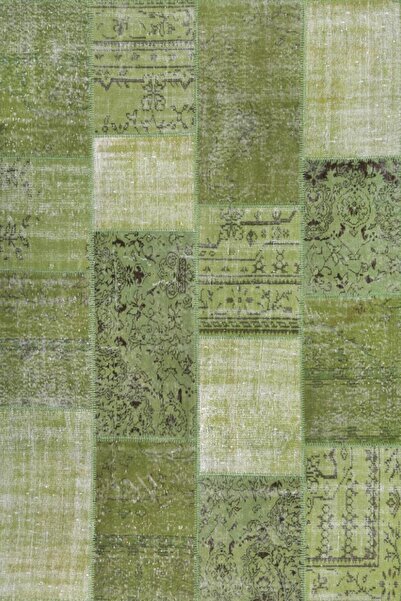 YÜNSER HALI Yeşil %100 El Dokuma ve El Dikişli Patchwork Halı