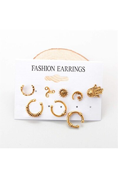 VipBT Altın Sarısı Tayfun Ay Ve Yıldız Ear Cuff Manşet Küpe 8 Parça - E0262