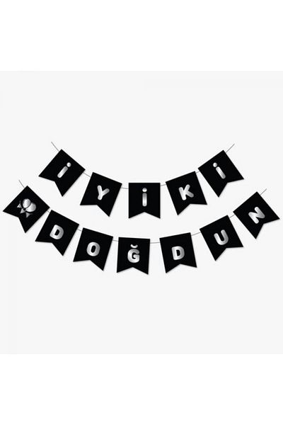 kidspartim Μαύρο πανό με γράμματα Happy Birthday