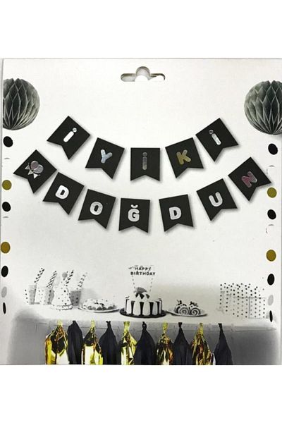 kidspartim Μαύρο πανό με γράμματα Happy Birthday