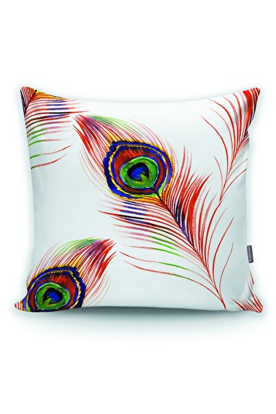 Realhomes غطاء وسادة رمي بنمط الطاووس المزدوج باللون الأحمر