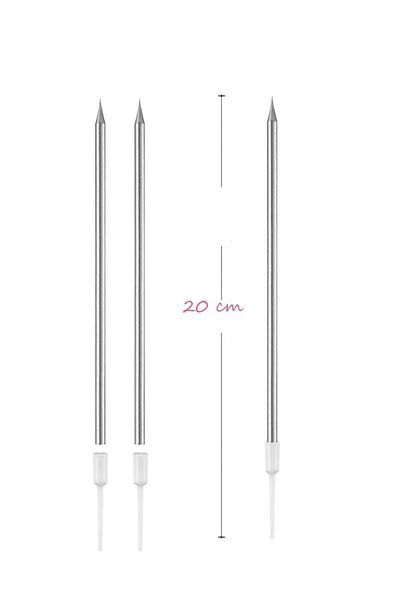 Parti dolabı 6 Pieces Long Thin Silver Cake Candle 20 Cm Shiny Gray Candle Candle Base