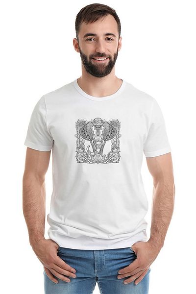 QIVI Ανδρικό πλεκτό μπλουζάκι Zentangle Elephants με στάμπα λευκό