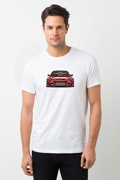 QIVI Ανδρικό πλεκτό μπλουζάκι Nissan 240sx Silvia με εμπριμέ λευκό