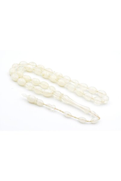 Murty99 Erkek Beyaz Usta Işi Arpa Kesim Hareli Uçak Camı İri Boy Tesbih