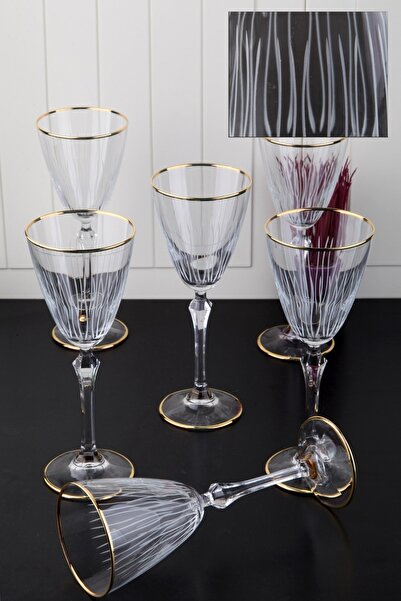 WuuQ Lüx Kesme Dekor Gold Yaldızlı 6 Kişilik Kadeh Takımı