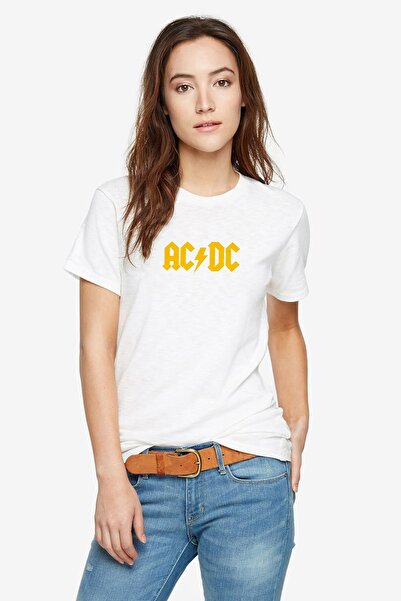 QIVI ACDC logo žuta Štampano bela ženska Pleteno majica