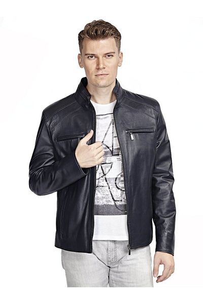 Hodore Men's Mardel Dark Blue Leather Jacket