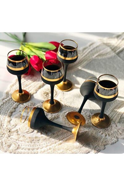 LAV El Dekorlu 6 Kişilik Kahve Yanı Cam Su Bardağı Seti, Çeyizlik Set, Hediye...