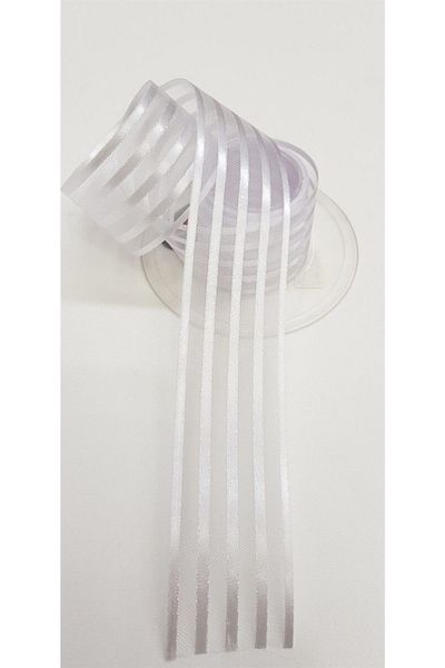 Hobigram Λευκή κορδέλα σιφόν 5 ρίγες Πλάτος 2,5 cm Μήκος 1 μέτρο Τιμή Συσκευασία δώρου Κορδέλα διακόσμησης –