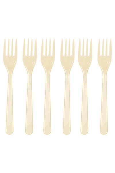 PARTİSERÜVENİ Cream 25 Pieces Plastic Fork Cream Plastic Fork