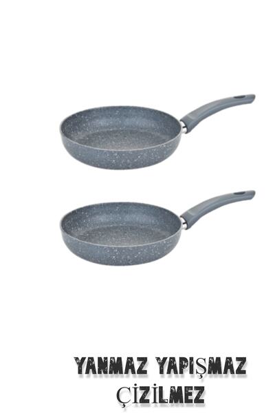 HAZARPAZAR Granit Tava Seti 2'li 26+30 Cm Yanmaz Yapışmaz Çizilmez