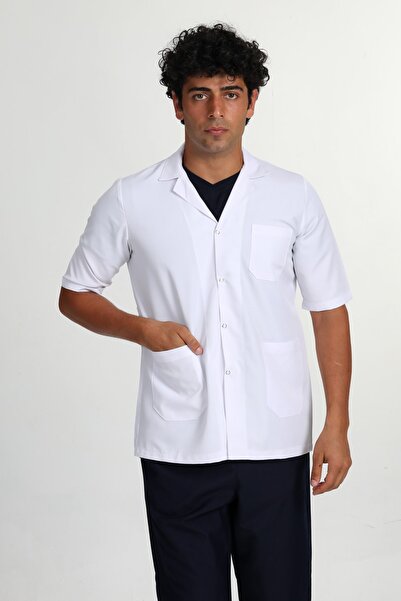 BAŞAK Erkek Beyaz Kısa Kol Ceket Boy Gömlek Yaka Önlük
