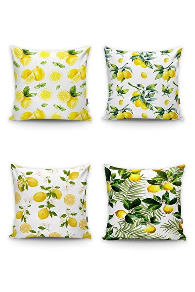 Realhomes مجموعة من 4 أغطية وسائد بتصميم ليموني متنوع