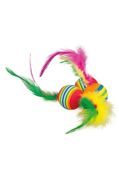 Polo Colorful Ball Cat Toy with Feather Tail 3.5 cm 1 Piece