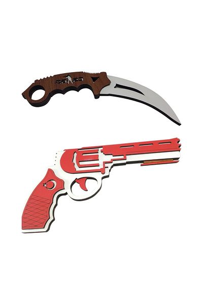Ahtek Wooden Rubber Shooting Pistol and Karambit Set