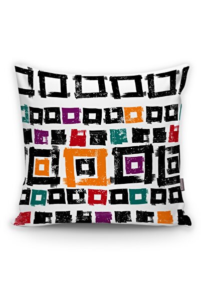 Realhomes غطاء وسادة مستطيل مع جزيئات مربعة ملونة على خلفية بيضاء