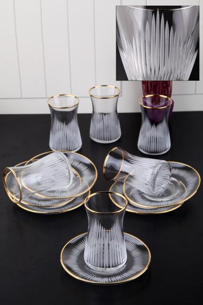 WuuQ Lüx Gold Kesme Model Çay Seti - 6 Kişilik