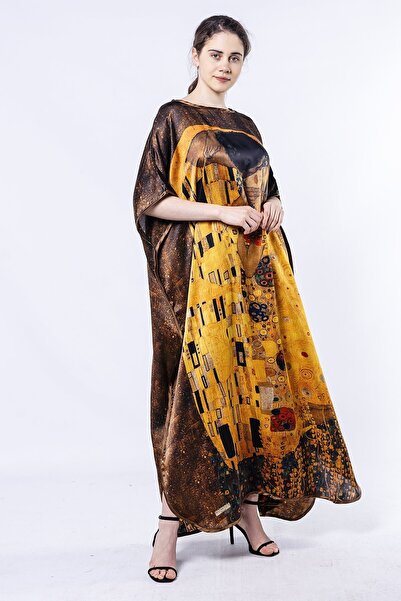 Nomads Felt İpek Uzun Elbise | Gustav Klimt The Kiss | Nomads Felt